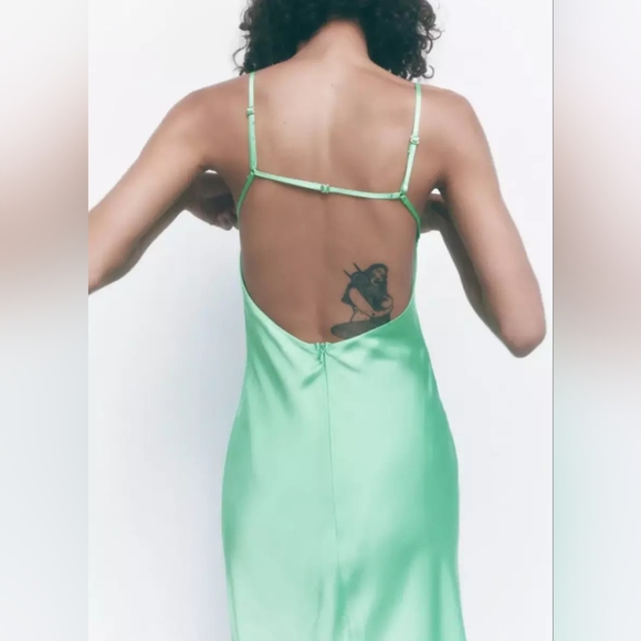 Zara Light Green Satin Camisole/Slip Midi Dress BNWT - Picture 5 of 12